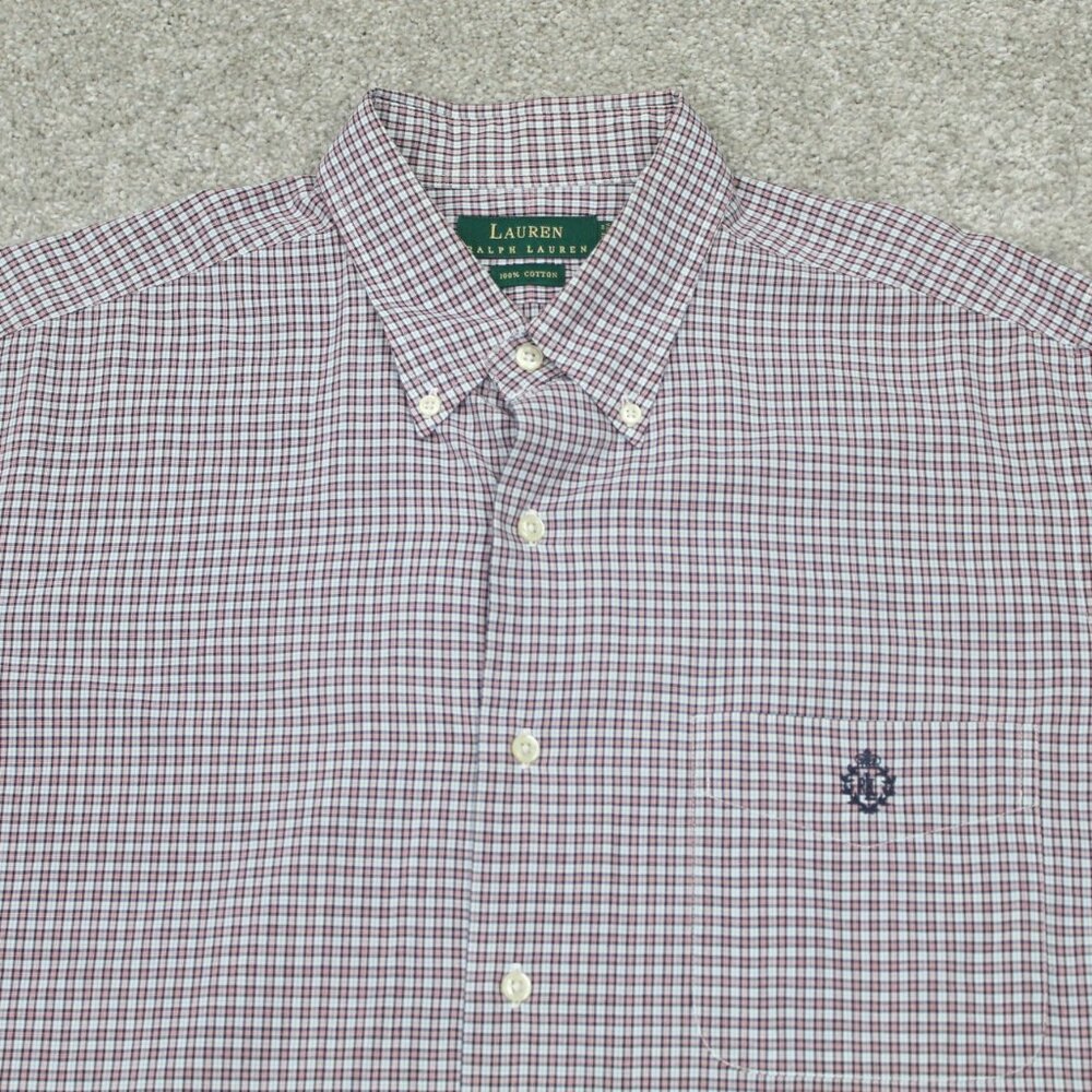 LAUREN Ralph Lauren Dress Shirt‎ Mens 16 1/2,  34/35 Red/White Cotton L/S Button